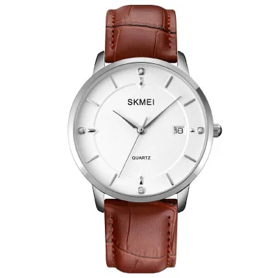 Чоловічий годинник Skmei 1801LSIBN Silver-White Brown Leather
