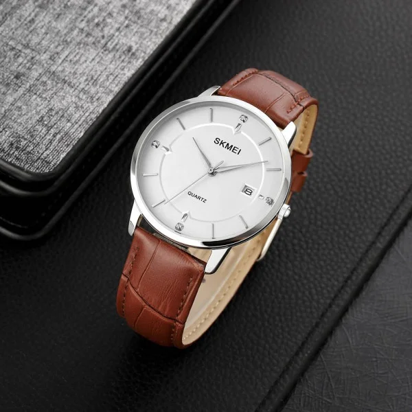 Мужские часы Skmei 1801LSIBN Silver-White Brown Leather фото 4