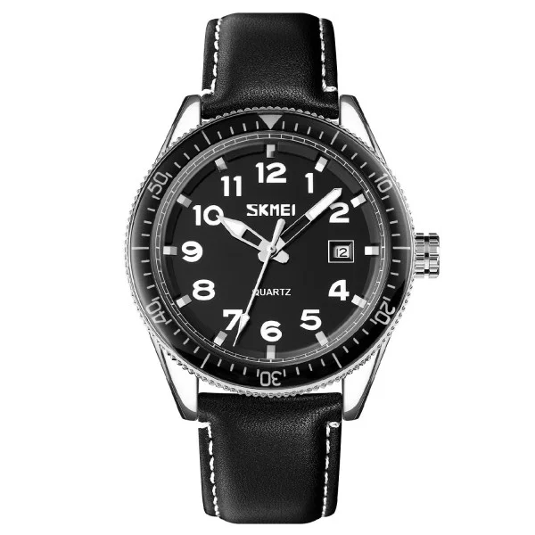 Чоловічий годинник Skmei 9232LSIBK Silver-Black Leather фото 1