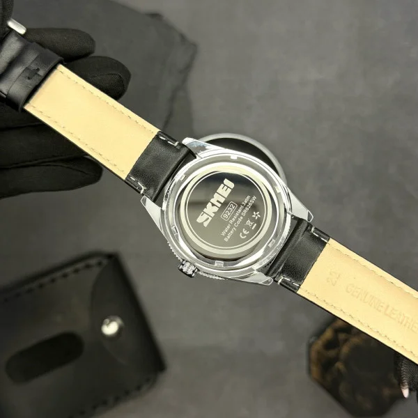 Чоловічий годинник Skmei 9232LSIBK Silver-Black Leather фото 7