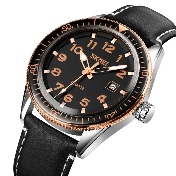 Чоловічий годинник Skmei 9232LRGBK Rose-Gold Black Leather фото 3