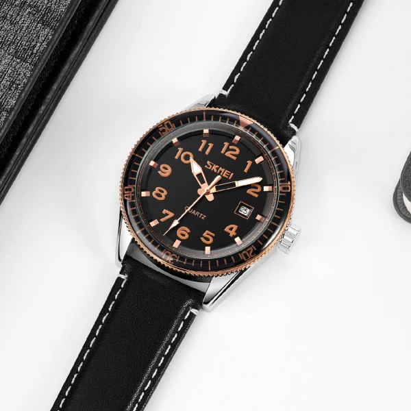 Чоловічий годинник Skmei 9232LRGBK Rose-Gold Black Leather фото 4