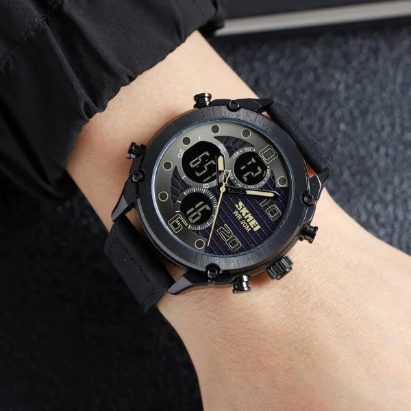 Чоловічий годинник Skmei 1975LBKBK Black-Black Leather. фото 4