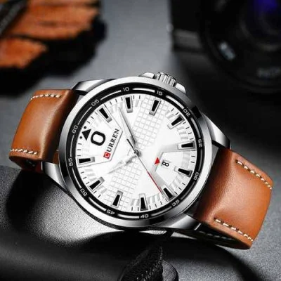 Мужские часы Curren 8379 Silver-White-Brown