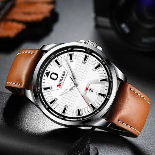 Чоловічий годинник Curren 8379 Silver-White-Brown фото 3