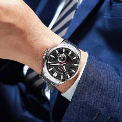 Мужские часы Curren 8372 Silver-Black
