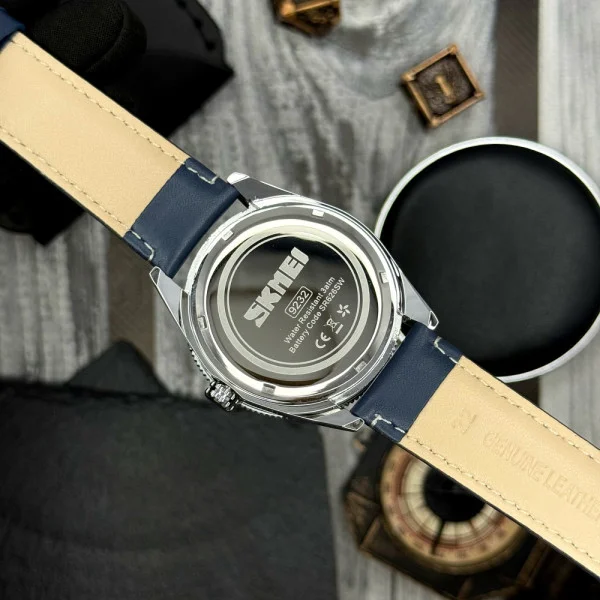 Мужские часы Skmei 9232LSIBU Silver-Blue-Leather Strap фото 8