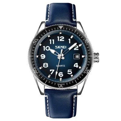 Чоловічий годинник Skmei 9232LSIBU Silver-Blue-Leather Strap