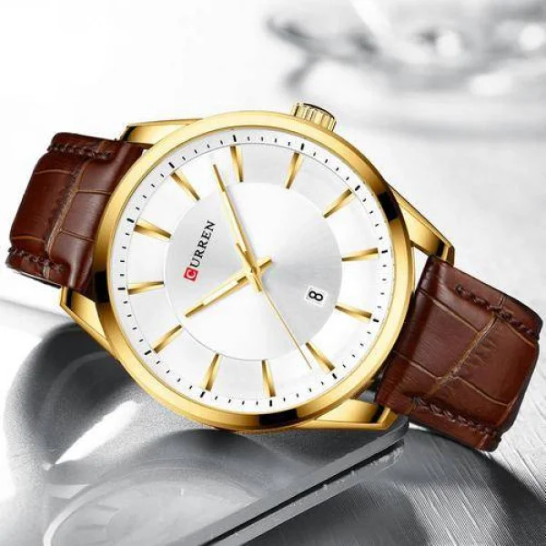 Чоловічий годинник Curren 8365 Brown-Gold-White фото 4