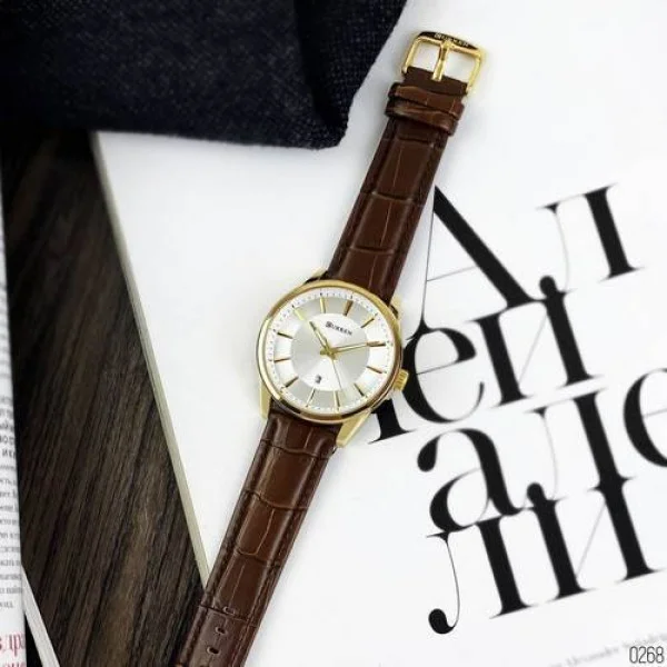 Чоловічий годинник Curren 8365 Brown-Gold-White фото 5