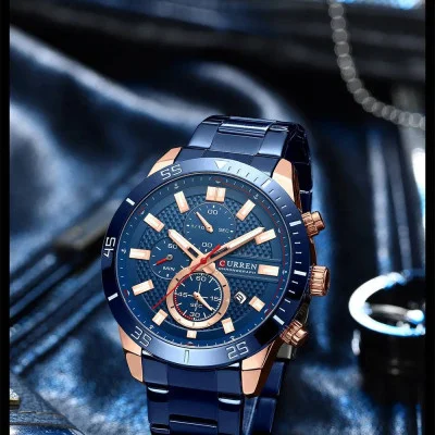 Чоловічий годинник Curren 8417 Blue-Gold