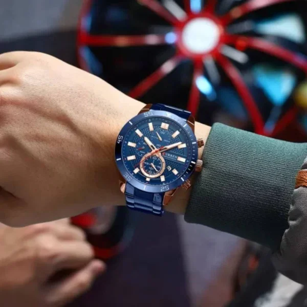 Чоловічий годинник Curren 8417 Blue-Gold фото 3