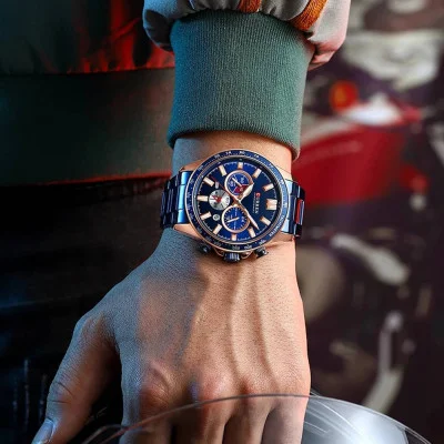 Чоловічий годинник Curren 8418 Blue-Gold