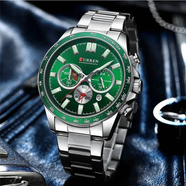 Чоловічий годинник Curren 8418 Silver-Green фото 3