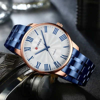Чоловічий годинник Curren 8422 Blue-Gold-White