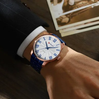 Чоловічий годинник Curren 8422 Blue-Gold-White