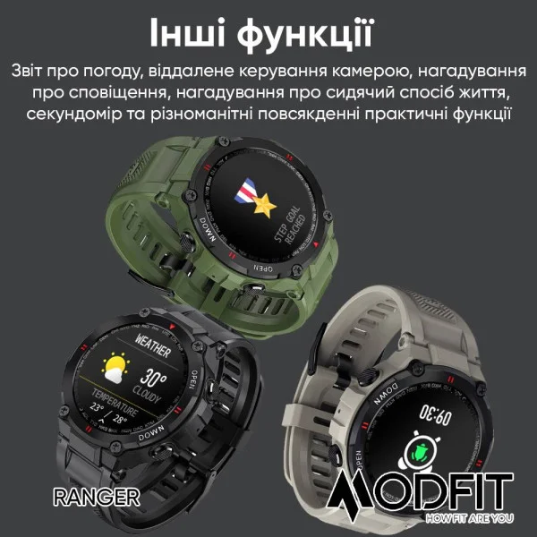 Розумний годинник Modfit Ranger Army Green 36 мм. фото 13