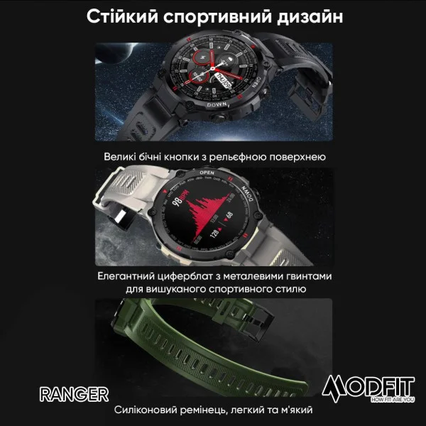 Розумний годинник Modfit Ranger Army Green 36 мм. фото 5