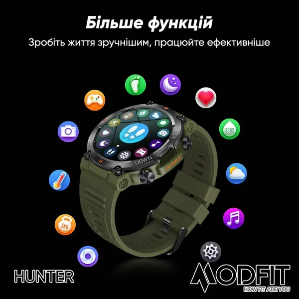 Розумний годинник Modfit Hunter All Black 36 мм. фото 17