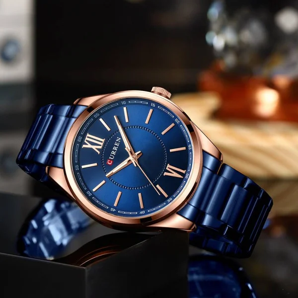Чоловічий годинник Curren 8423 Blue-Gold фото 3
