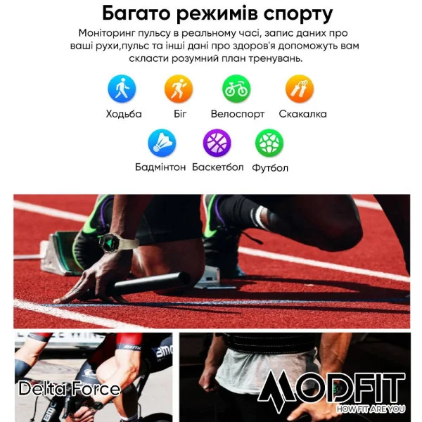 Смарт часы Modfit Delta Force Grey 36 мм. фото 10