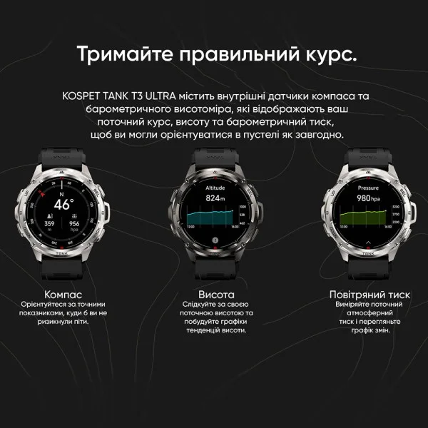 Тактические Умные Часы с Компасом Kospet TANK T3 ULTRA Silver + GPS, Спортивные Режимы, Водозащита, Звонки фото 17