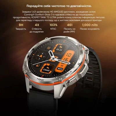 Тактические Умные Часы с Компасом Kospet TANK T3 ULTRA Silver + GPS, Спортивные Режимы, Водозащита, Звонки