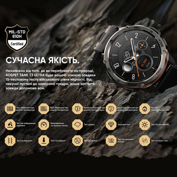Тактические Умные Часы с Компасом Kospet TANK T3 ULTRA Silver + GPS, Спортивные Режимы, Водозащита, Звонки фото 11