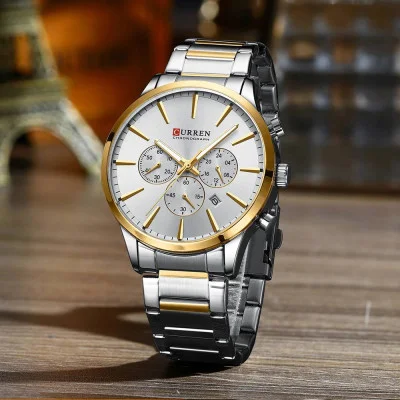 Мужские часы Curren 8435 Silver-Gold-Silver