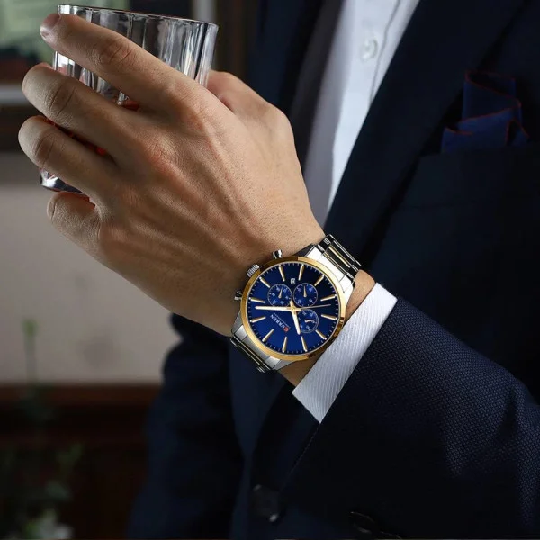Чоловічий годинник Curren 8435 Silver-Gold-Blue фото 4
