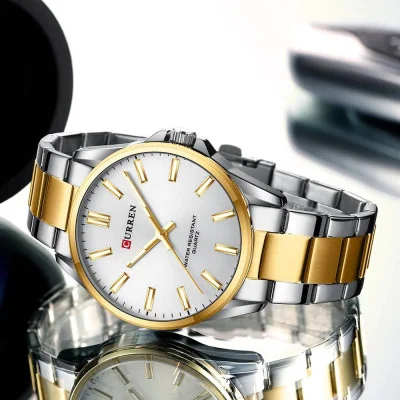 Мужские часы Curren 9090 Silver-Gold-Silver