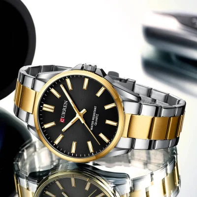 Мужские часы Curren 9090 Silver-Gold-Black