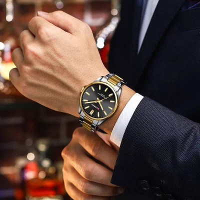 Мужские часы Curren 9090 Silver-Gold-Black