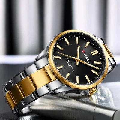 Мужские часы Curren 9090 Silver-Gold-Black