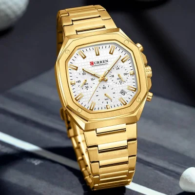 Мужские часы Curren 8459 Gold-White