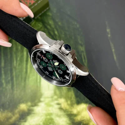 Патриотические наручные часы Awarder Embroidery Silver-Green Black Battery 10ATM