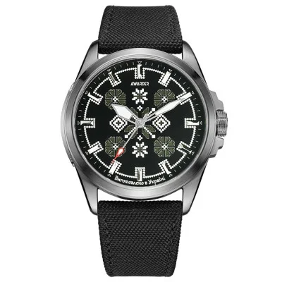 Патріотичний наручний годинник Awarder Embroidery Silver-Army Green Black Battery 10ATM