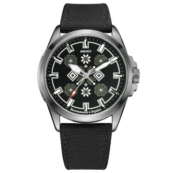 Патріотичний наручний годинник Awarder Embroidery Silver-Army Green Black Battery 10ATM фото 1