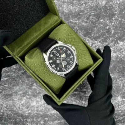 Патриотические наручные часы Awarder Embroidery Silver-Army Green Black Battery 10ATM