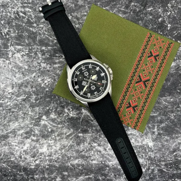 Патріотичний наручний годинник Awarder Embroidery Silver-Army Green Black Battery 10ATM фото 6