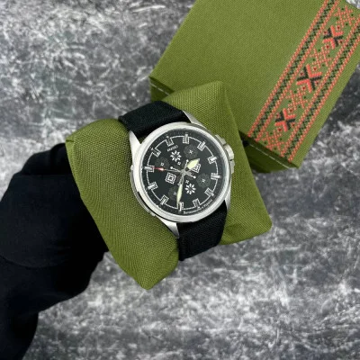 Патріотичний наручний годинник Awarder Embroidery Silver-Army Green Black Battery 10ATM