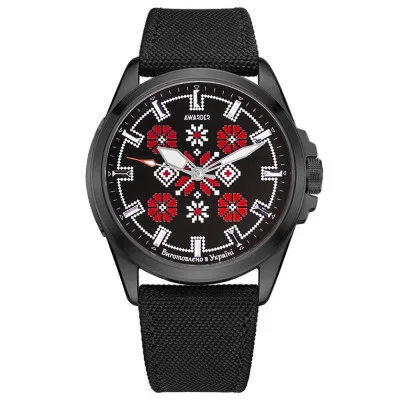 Патриотические наручные часы Awarder Embroidery Black-Red Black Battery 10ATM
