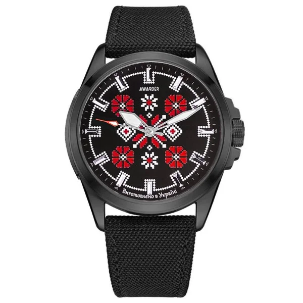Патриотические наручные часы Awarder Embroidery Black-Red Black Battery 10ATM фото 1