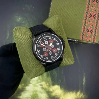 Патриотические наручные часы Awarder Embroidery Black-Red Black Battery 10ATM