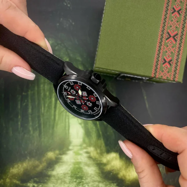 Патриотические наручные часы Awarder Embroidery Black-Red Black Battery 10ATM фото 6