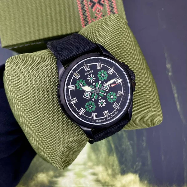 Патріотичний наручний годинник Awarder Embroidery Black-Green Black Battery 10ATM фото 5