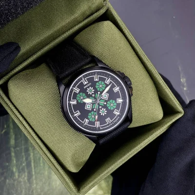 Патриотические наручные часы Awarder Embroidery Black-Green Black Battery 10ATM