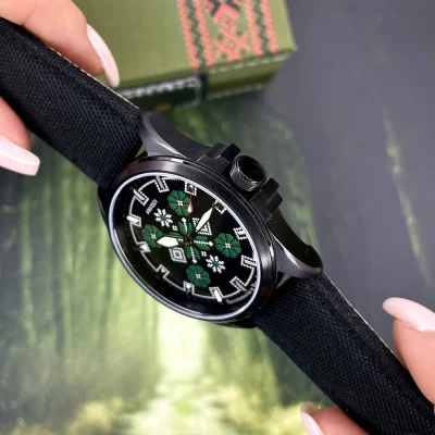 Патриотические наручные часы Awarder Embroidery Black-Green Black Battery 10ATM