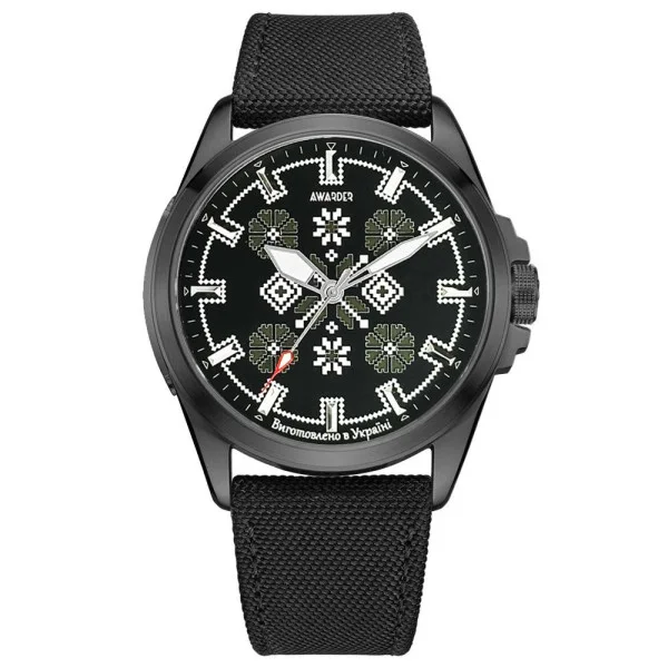 Патриотические наручные часы Awarder Embroidery Black-Army Green Black Battery 10ATM фото 1