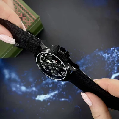 Патриотические наручные часы Awarder Embroidery Black-Army Green Black Battery 10ATM